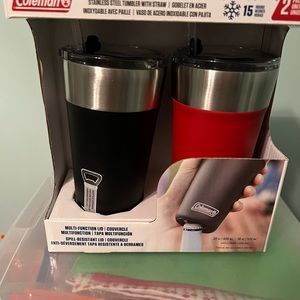Coleman 2 pk stainless steel tumblers with straw